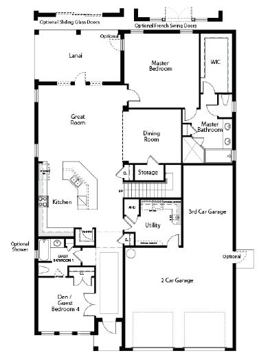 Home Model Series 3000 First Floor Plan — Tampa, FL — Coastal Pointe
