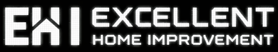 Logo for Excellent Home Improvement featuring a white EHI stylized text where the H is shaped like a house.