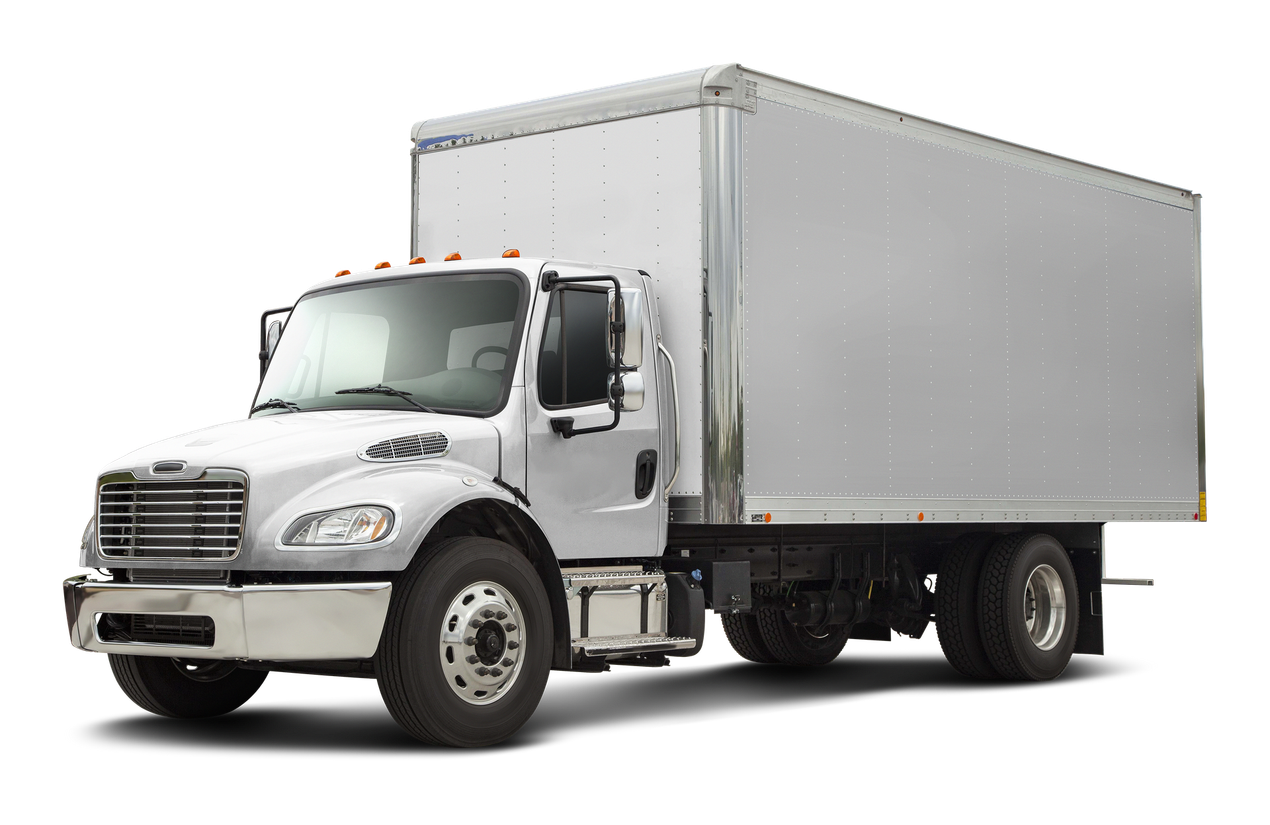 White box truck on a white background, shown in front-left view.