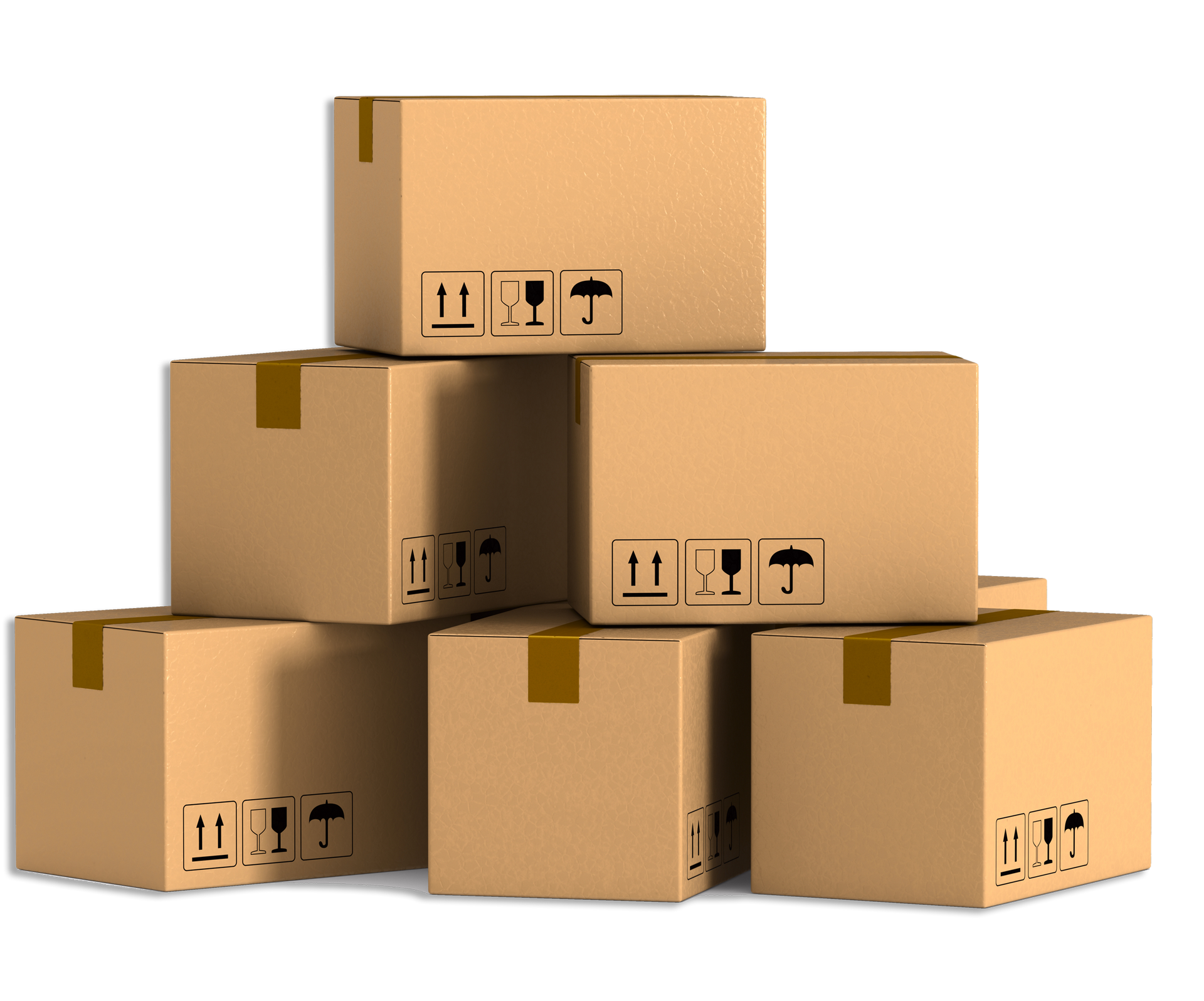 Stacked cardboard shipping boxes on a white background