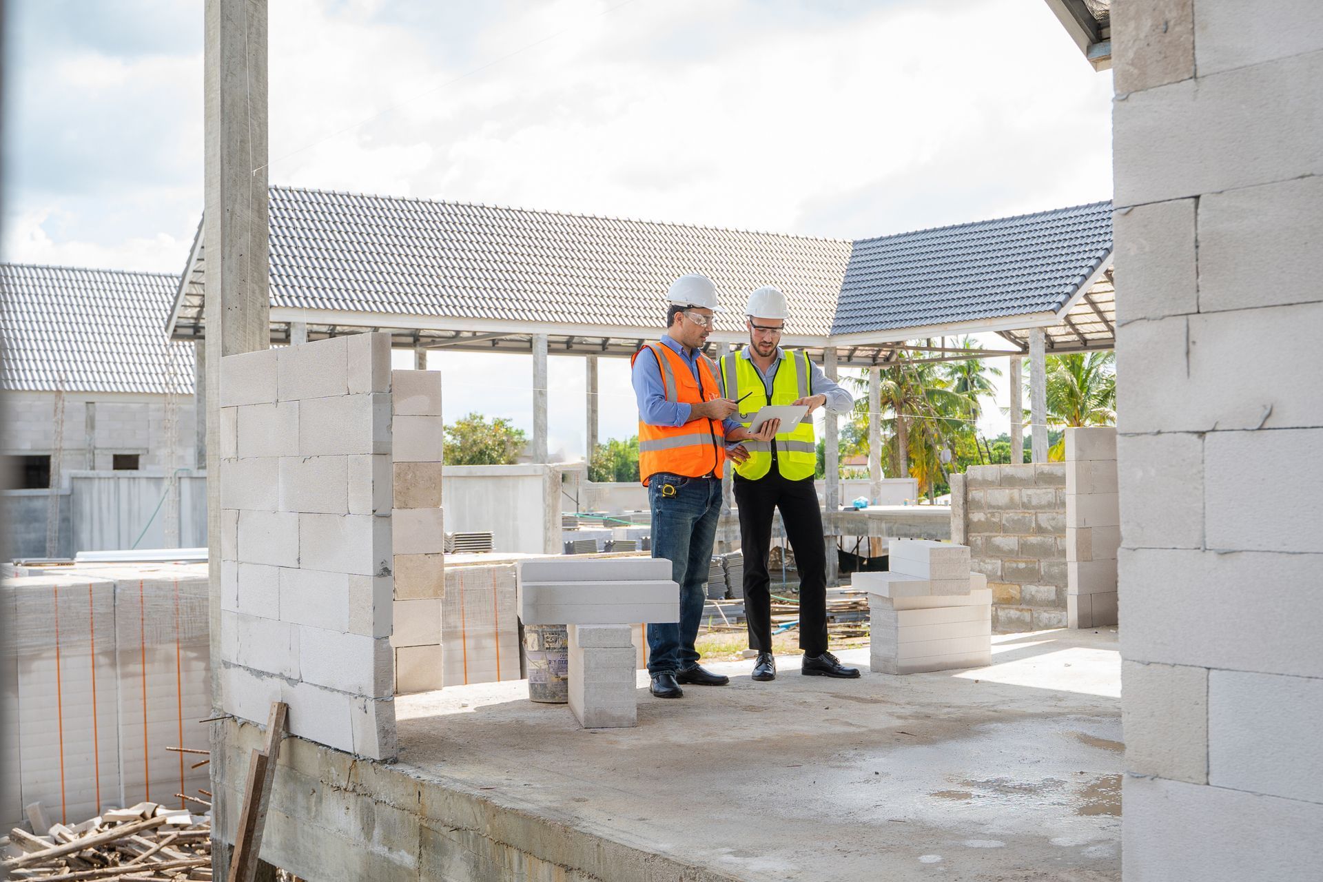 Construction Workers Looking at a Blueprint