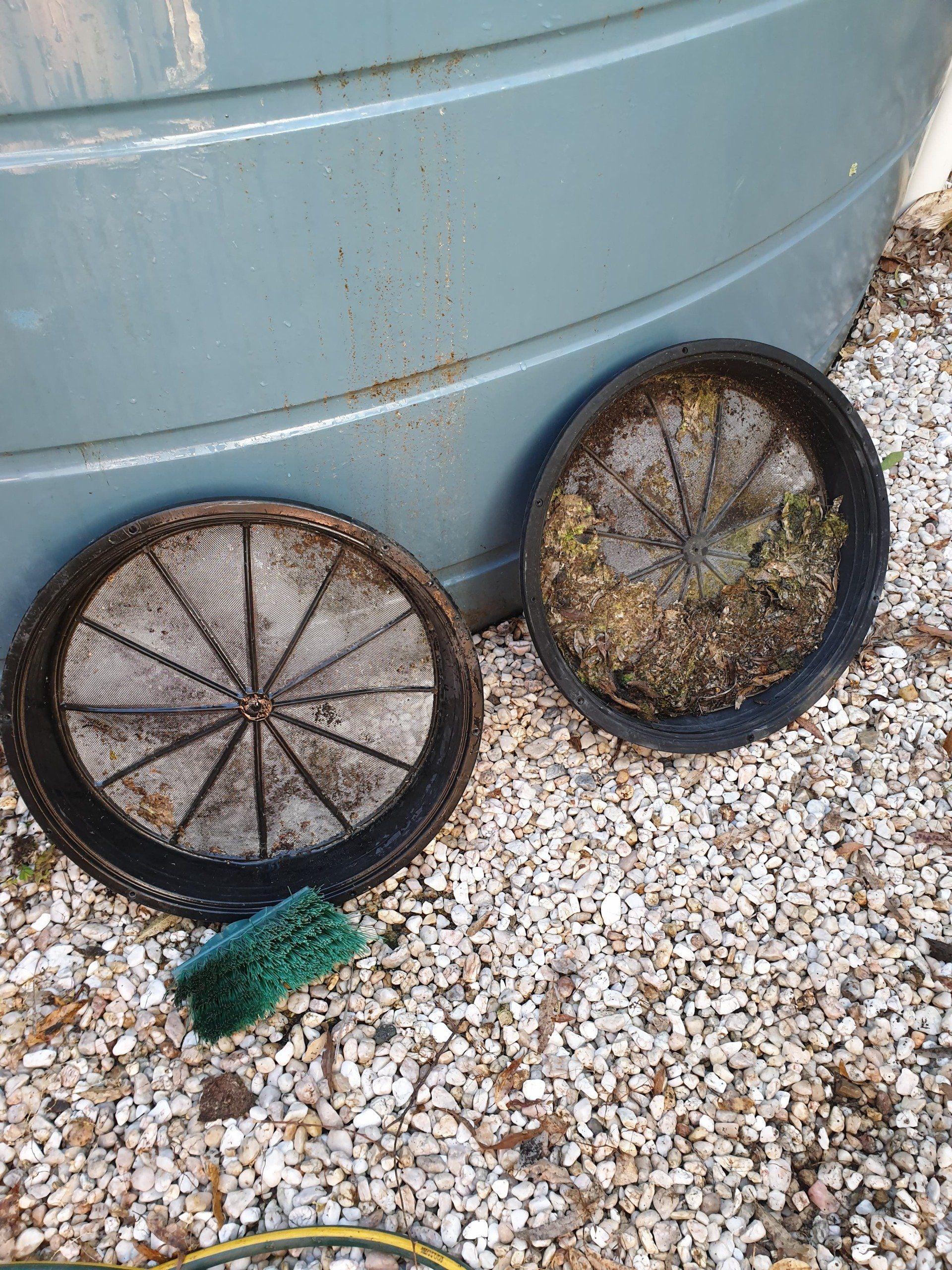 Dirty and clean tank strainers— Alligator Water Tank Cleaning in Pomona, QLD