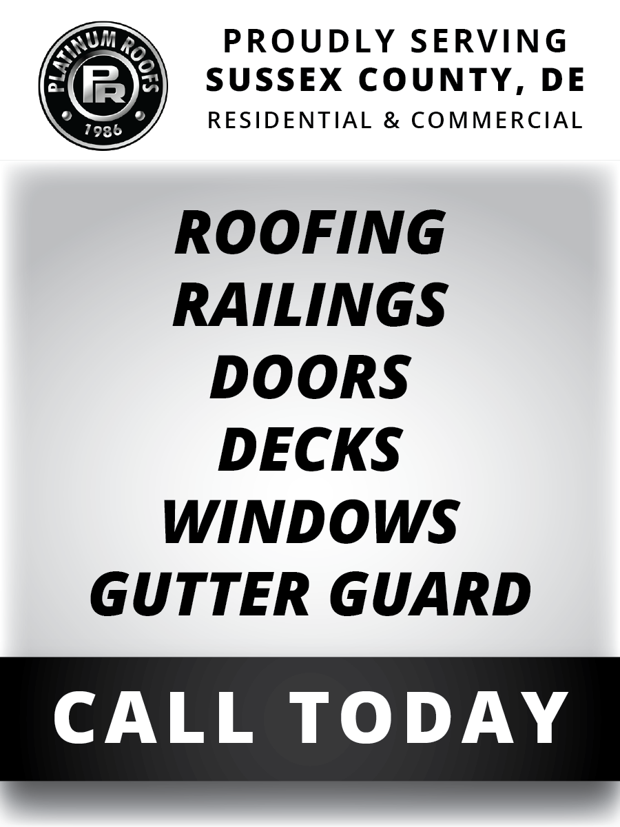 A sign that says roofing railings doors decks windows gutter guard call today