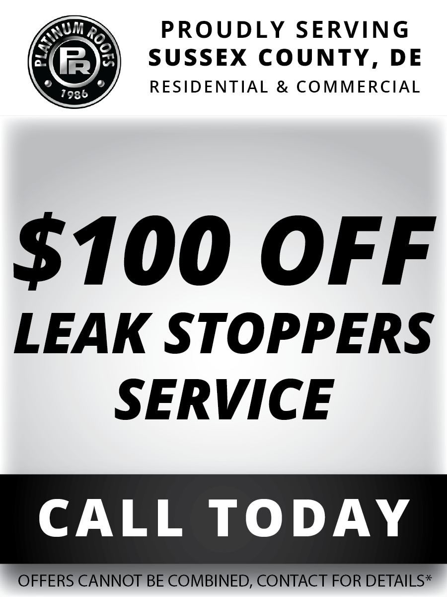 A sign that says $ 100 off leak stoppers service