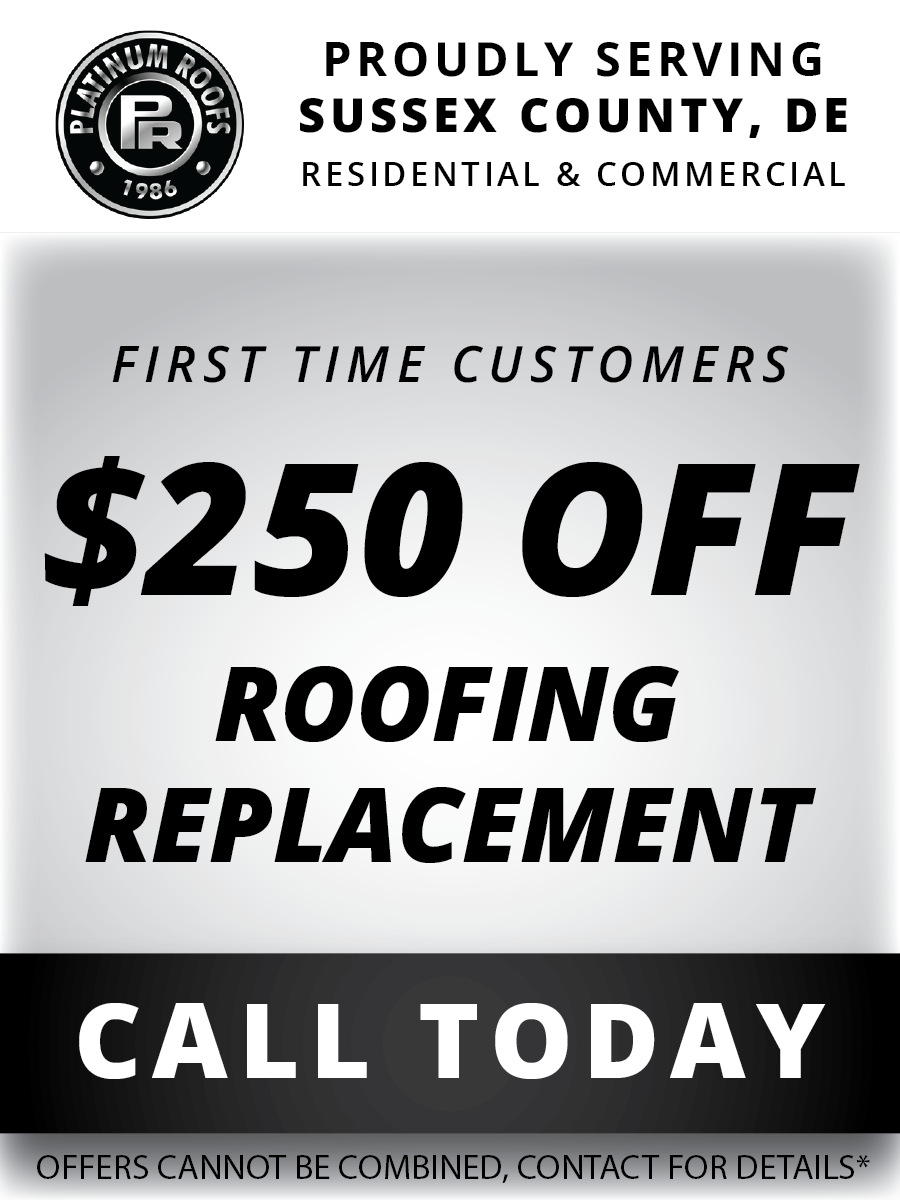 A sign that says $ 250 off roofing replacement