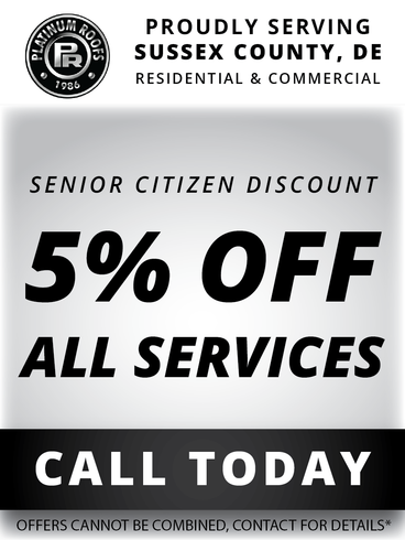 A sign that says proudly serving sussex county de residential & commercial senior citizen discount all services call today