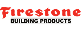 The logo for firestone building products is red and black.