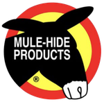 A logo for mule-hide products with a donkey in a red circle