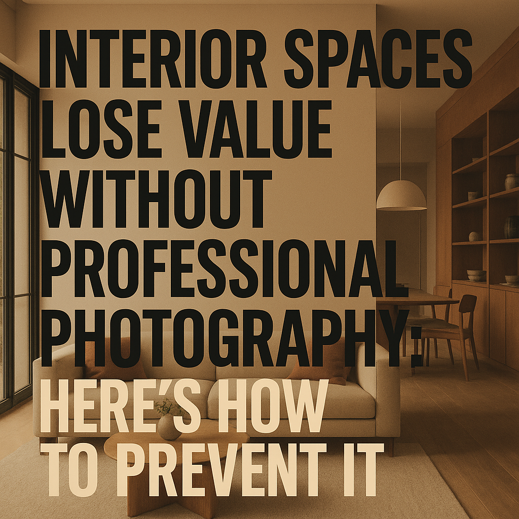 Text overlay on a living room interior:
