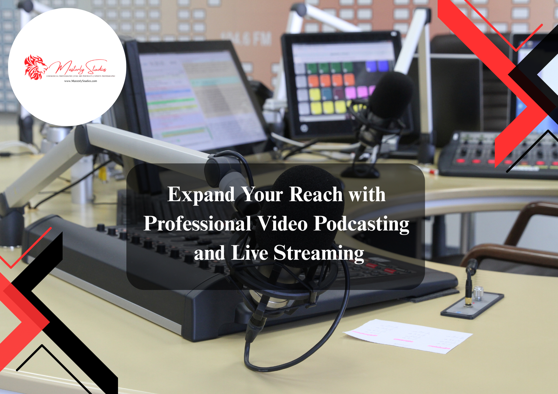 Modern podcast studio rental with professional recording setup