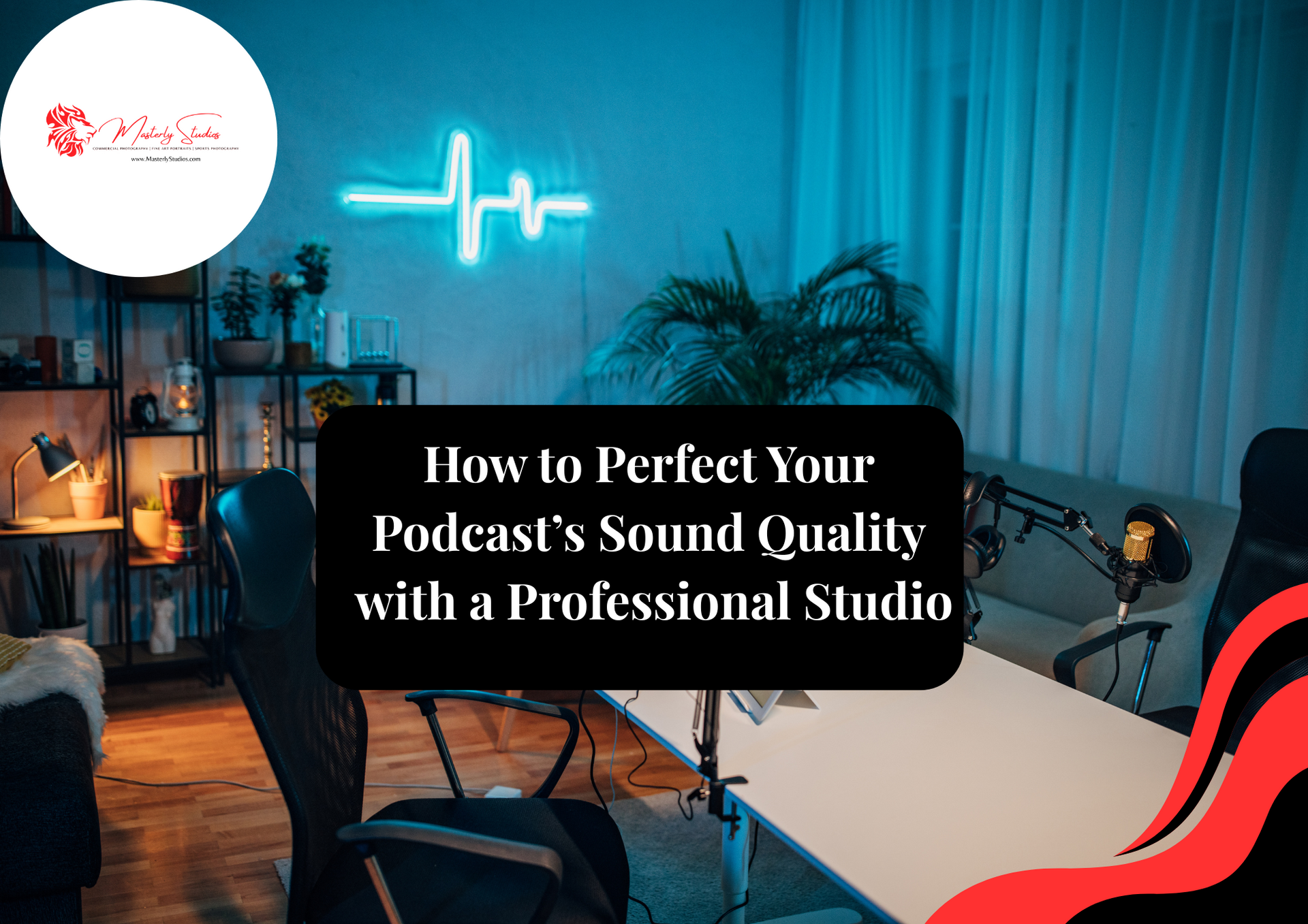 Modern podcast studio with professional recording equipment
