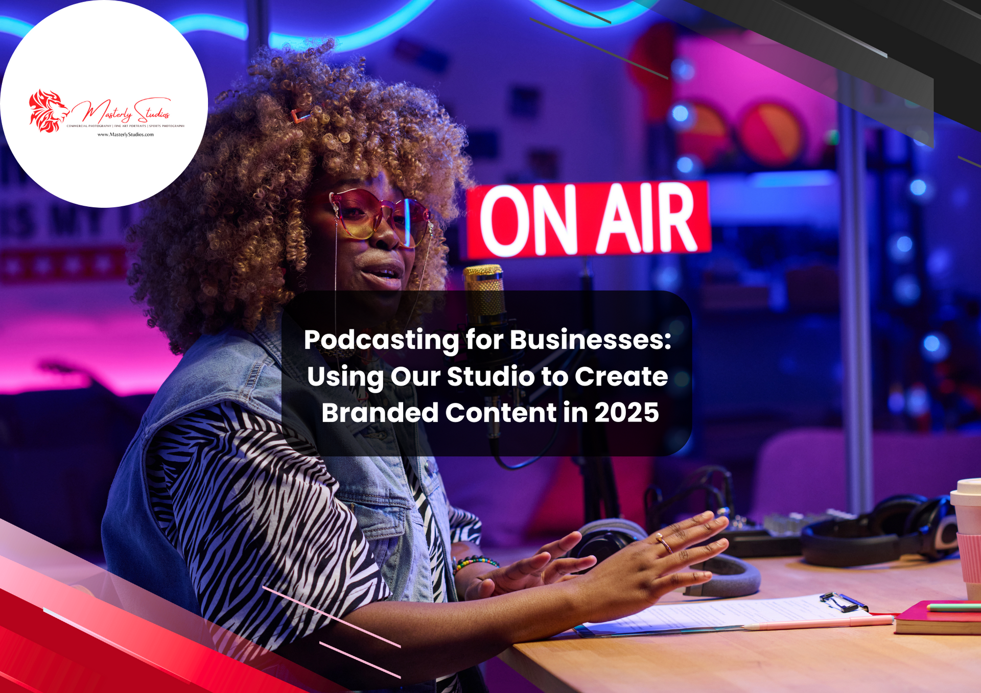 Modern podcast studios with professional recording equipment