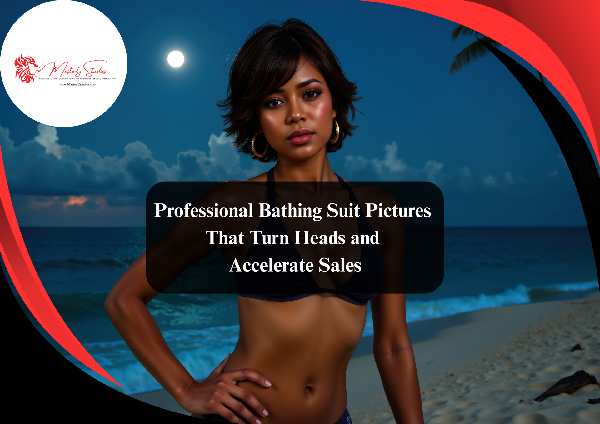 Model posing in professional swimsuit photography shoot