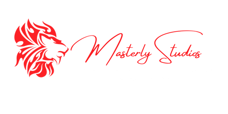 The logo for masterly studios has a red lion on it.