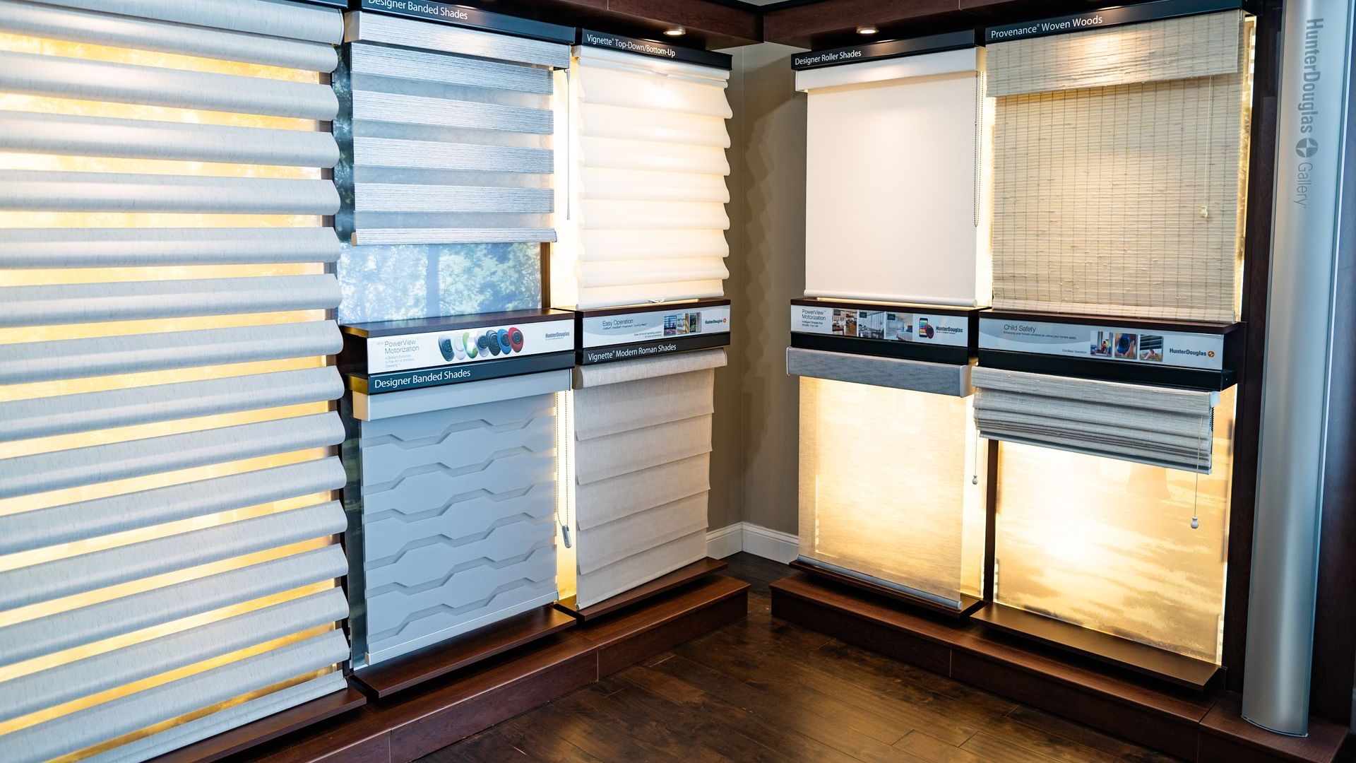 Hunter Douglas shade samples at Blind & Shutter Gallery in Nashville near College Grove, TN