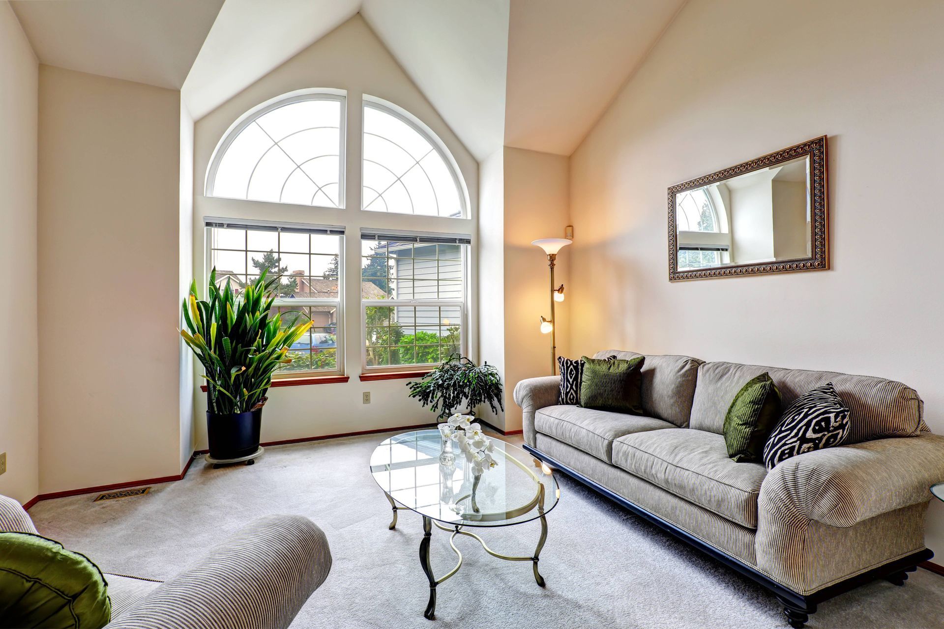 A large arched window in a living room at Blind & Shutter Gallery near Nashville, Tennessee
