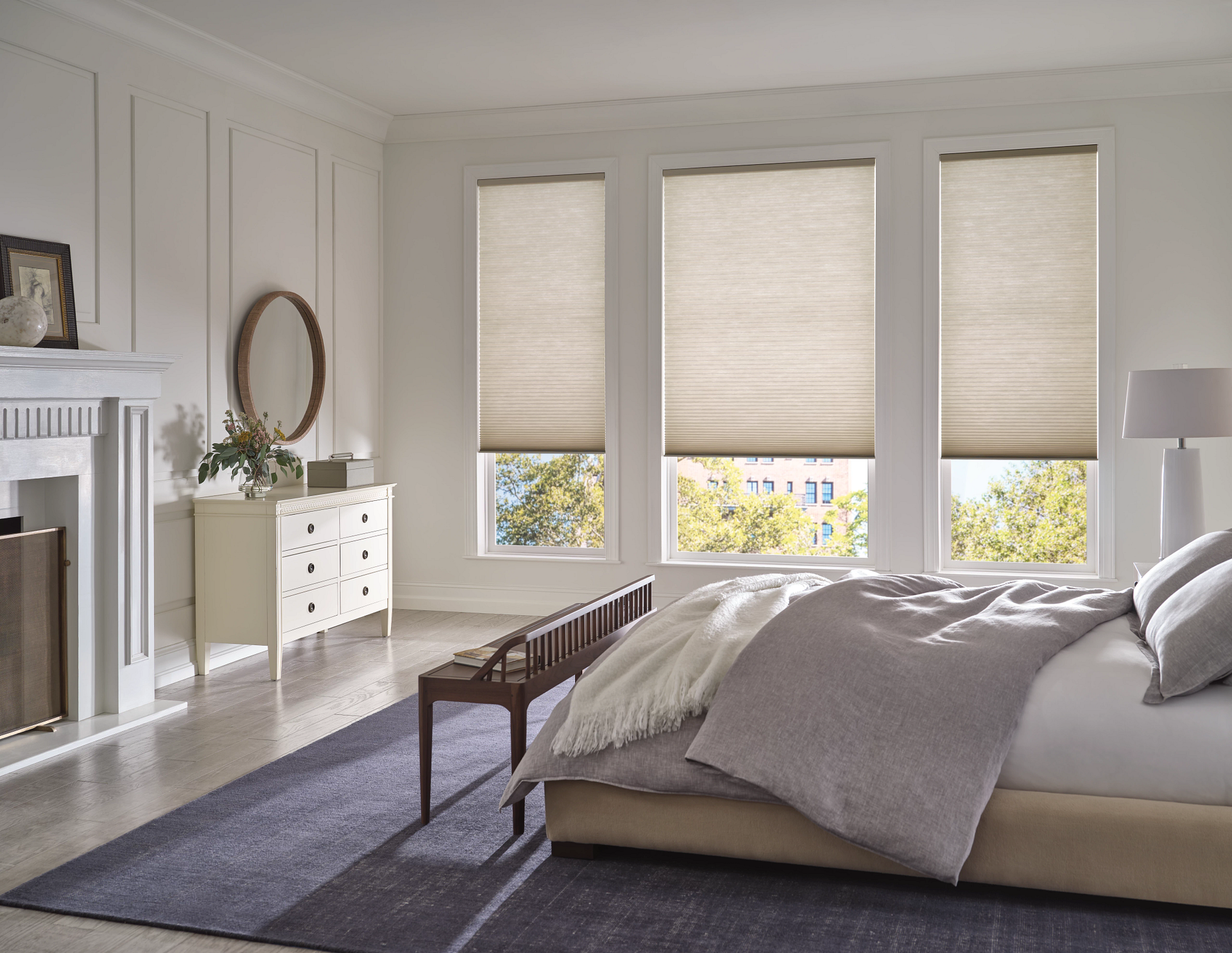 Hunter Douglas Duette® Cellular Shades on three bedroom windows