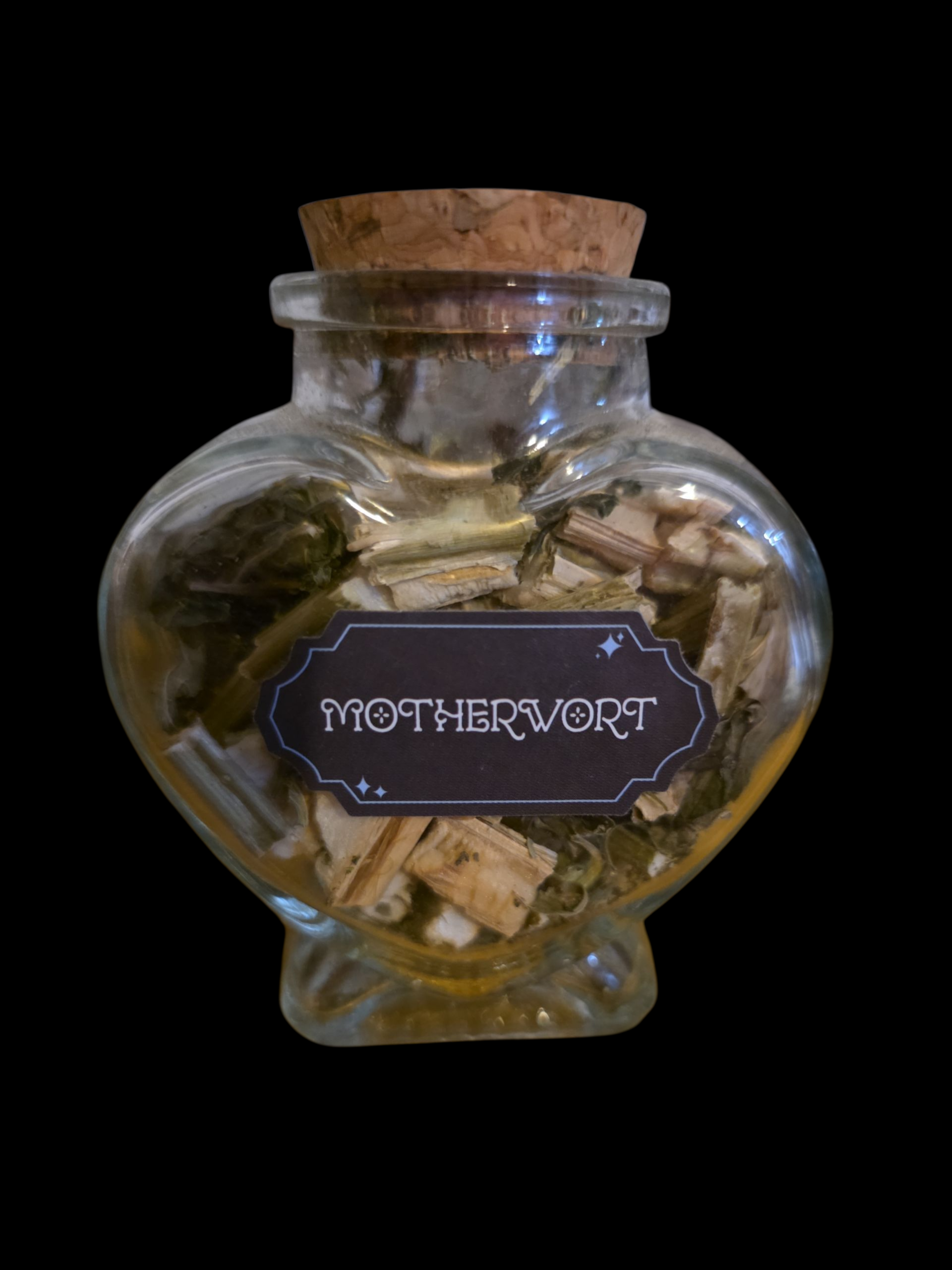 Heart bottle filled with motherswort
