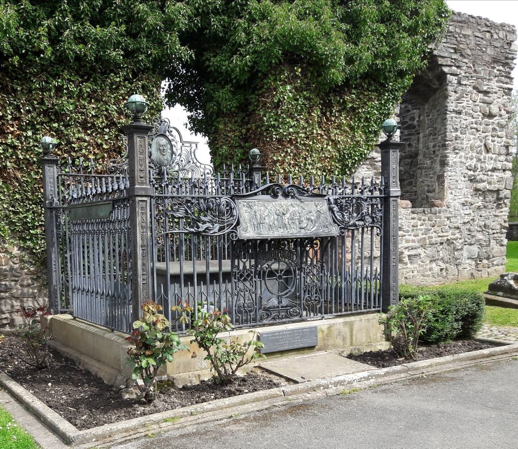 Robert Owen's gravestone in Newtown, Powys