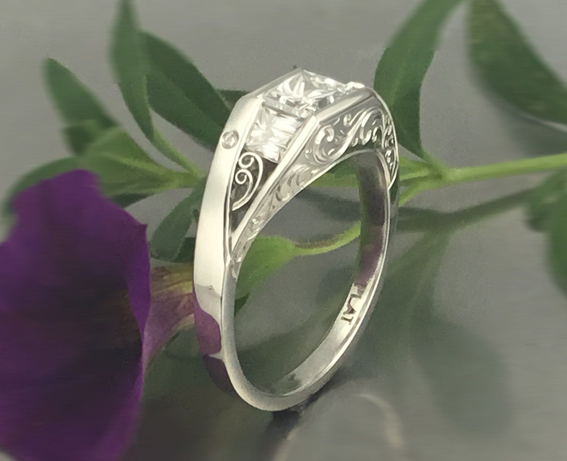 custom platinum engagement ring with filigree