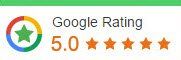 A google rating of 5.0 stars is shown on a white background.