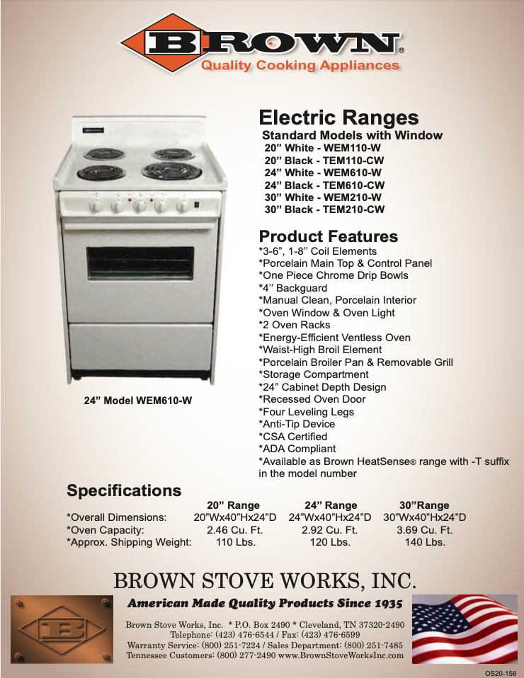 WEM610 : Brown Stove Works ADA Compliant 24 Electric Range