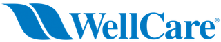 The wellcare logo is blue and white on a white background.