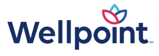 The wellpoint logo is blue and red with a flower in the middle.