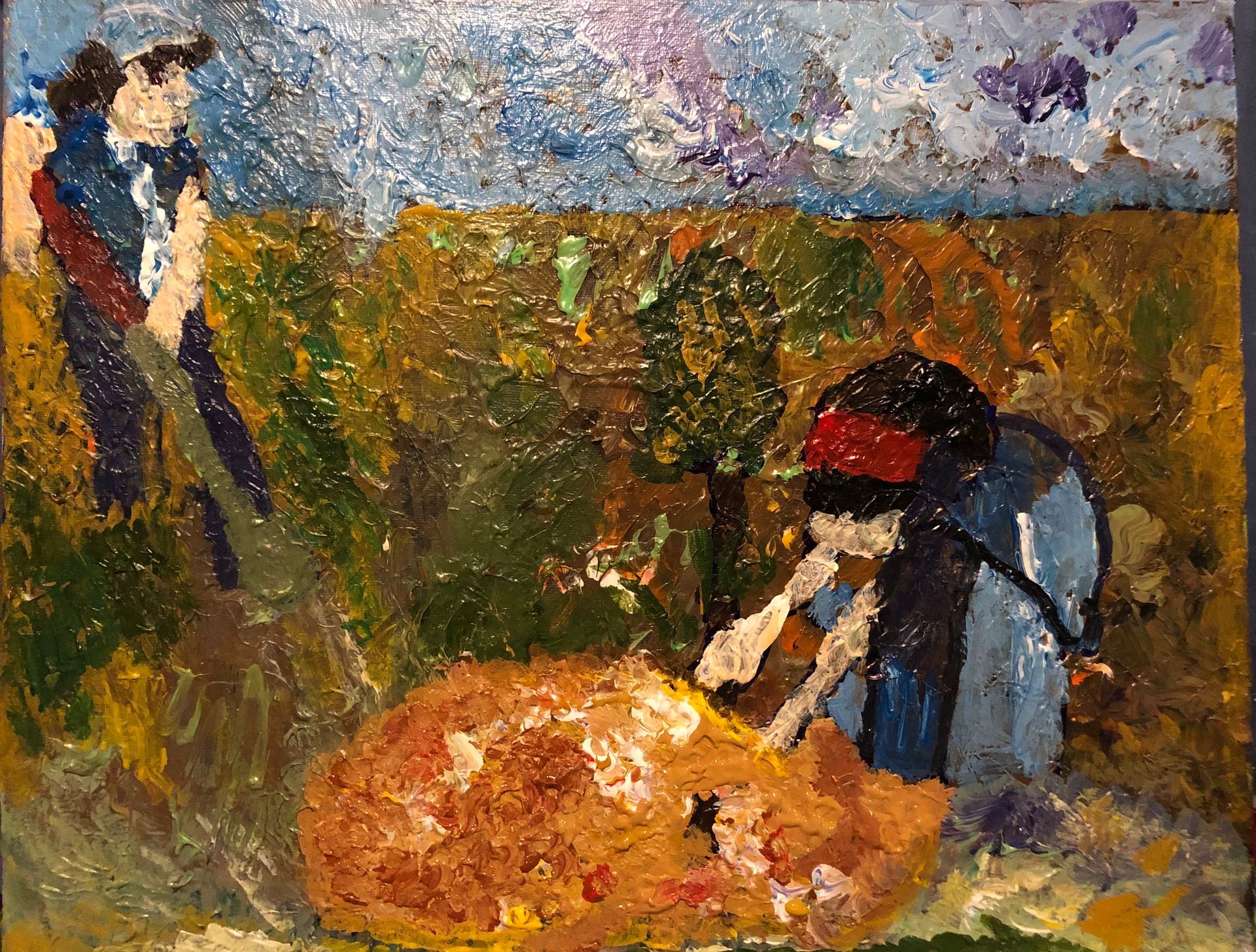 Couple walking in a colorful, rainy, nighttime cityscape, buildings lining the street, bright light ahead.