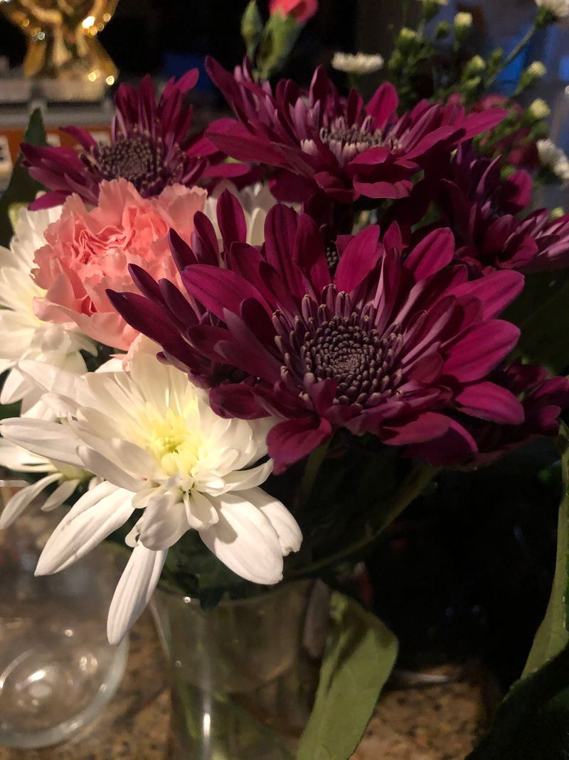 Mountain and forest reflected in calm water at sunset. Orange, yellow, blue, and green colors.