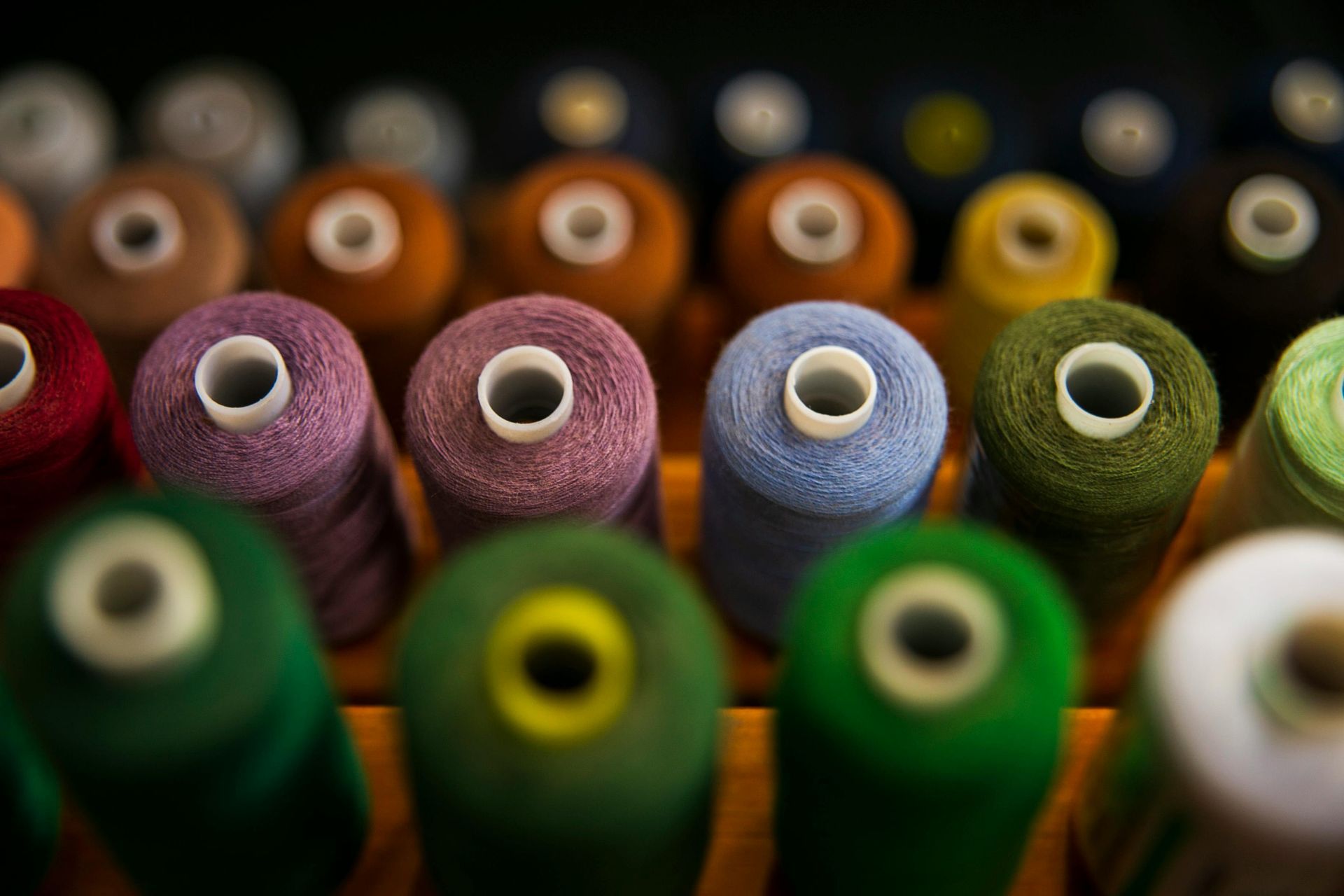 Thread of many colors on spools