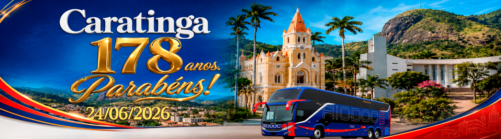 Banner publicitário em fundo preto: carro esportivo azul e vermelho, smartphone com app e texto promocional em português.