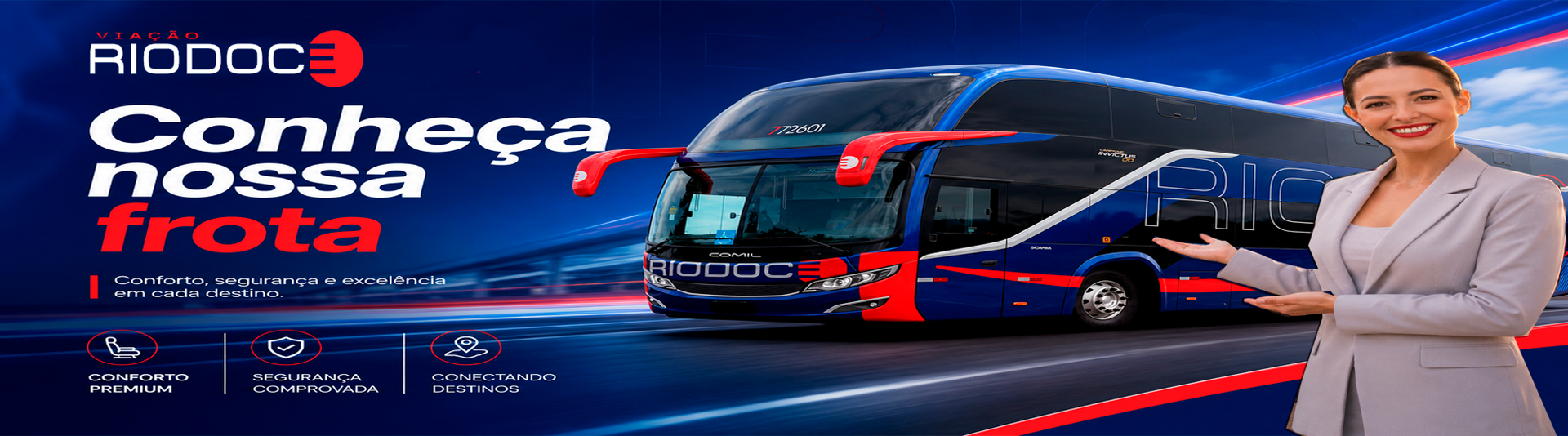 Banner publicitário em fundo preto: carro esportivo azul e vermelho, smartphone com app e texto promocional em português.