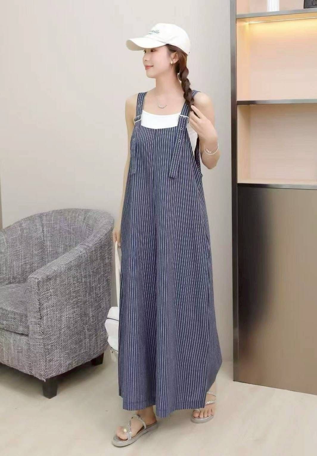 直條紋連身長褲