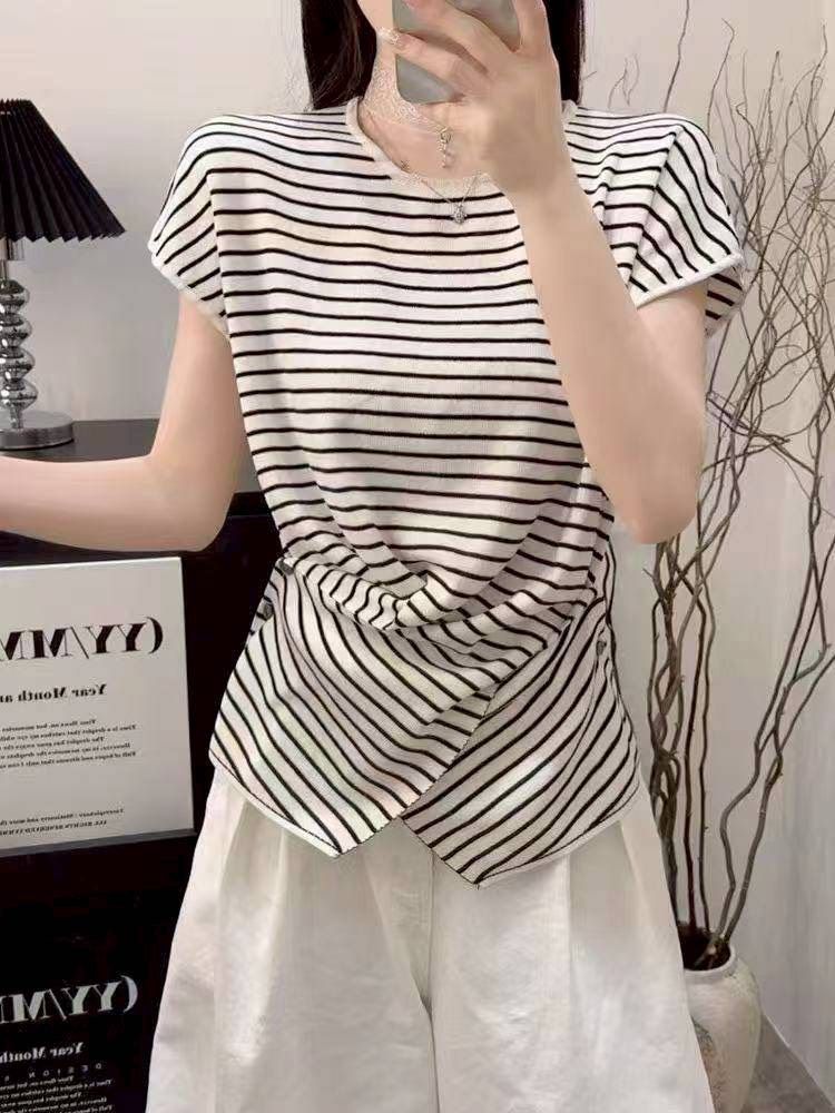 連袖條紋針織上衣