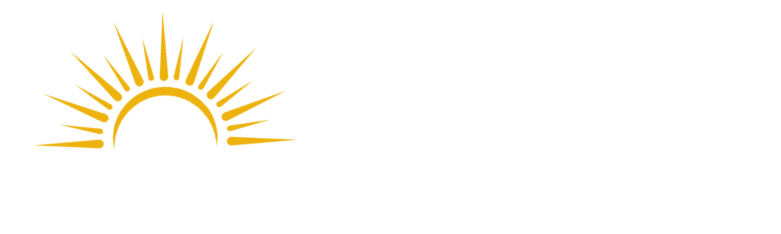 Gold sunburst logo.