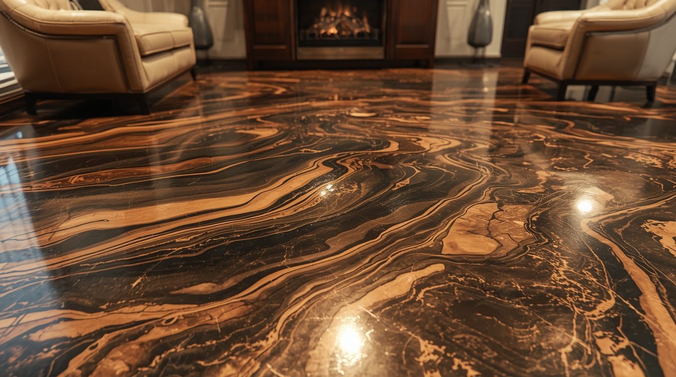 Person applying sealant to a concrete floor with a roller. Indoors, working.
