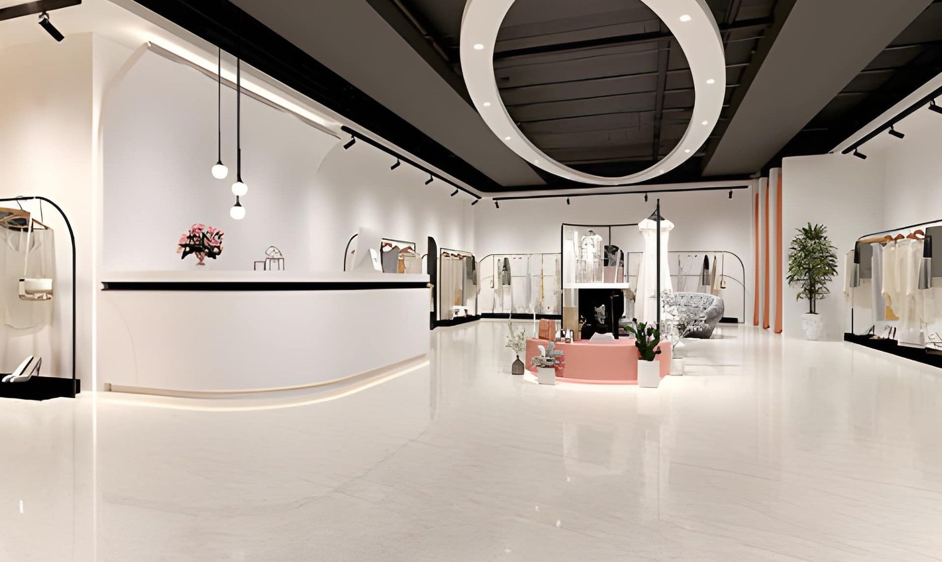 A spiked floor roller with a red handle lies on a gray concrete floor, indoors.