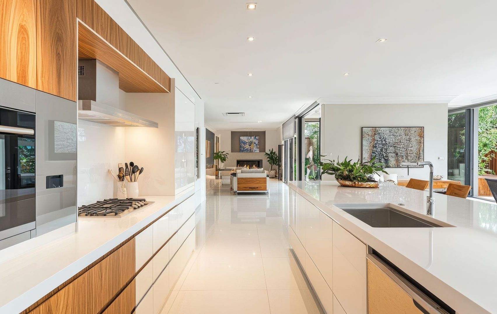 Luxurious kitchen with a white theme.