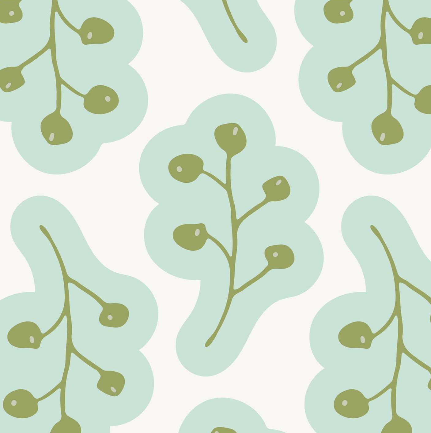 A seamless pattern of green berries on a cream background