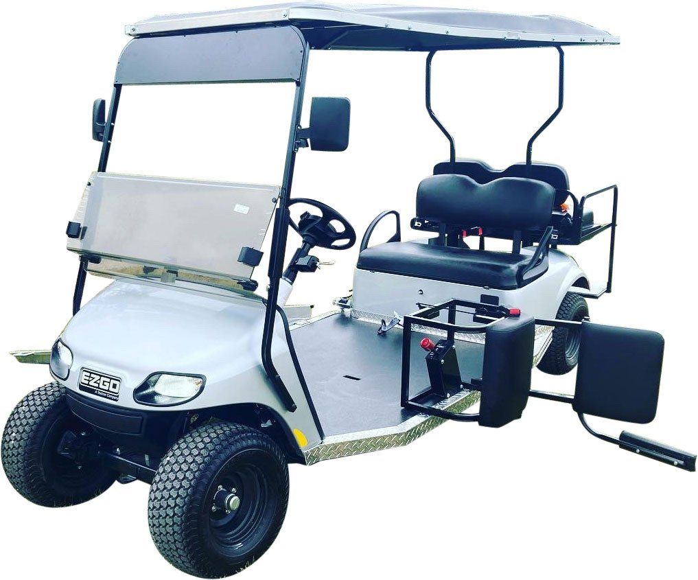 PHED Mobility wheelchair golf cart with the standard fold out driver seat - white