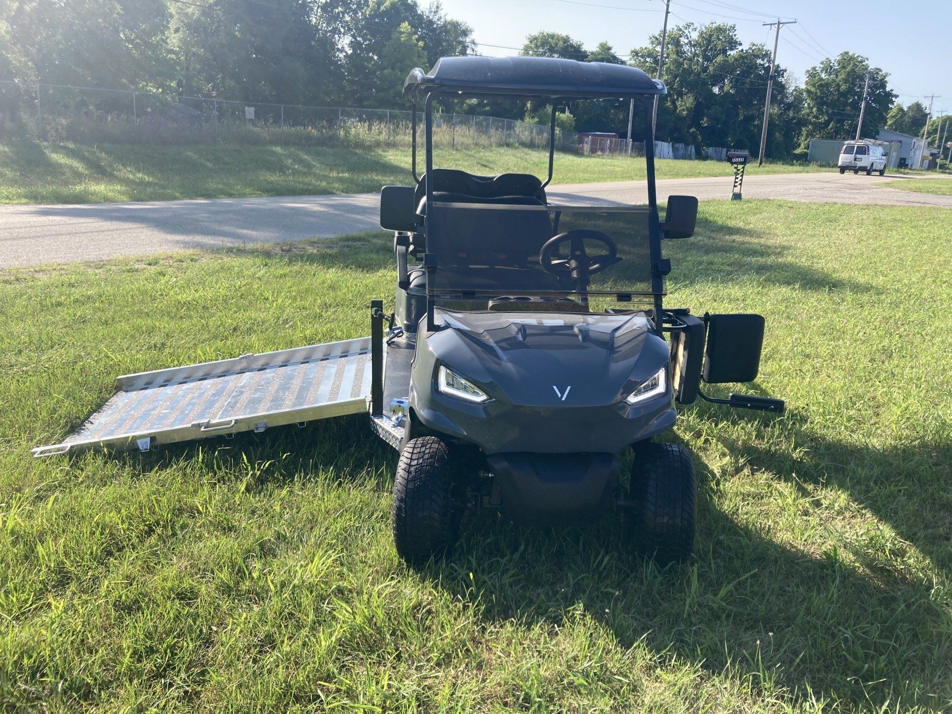 Gray wheelchair golf cart from PHED Mobility - VIVID EV - front view