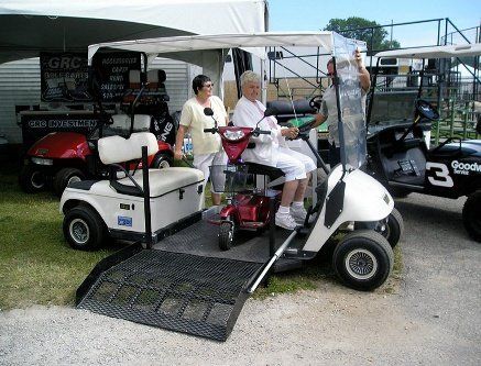 A golf cart with the number 3 on it