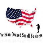 A veteran owned small business logo with a map of the united states and an american flag.