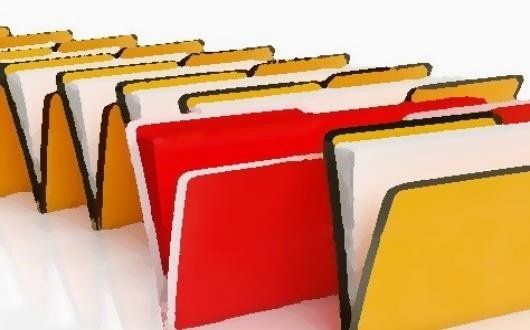 Row of folders with files inside