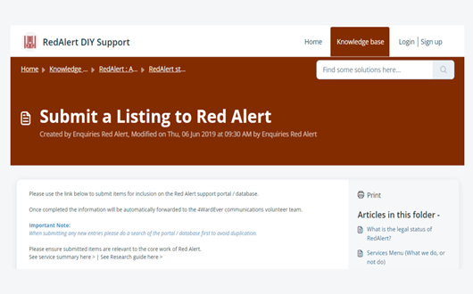 Red Alert Portal homepage