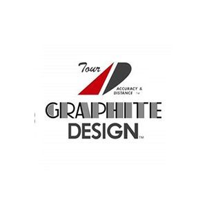 Logo for Graphite Design golf shafts with red and black graphic, and gray text.