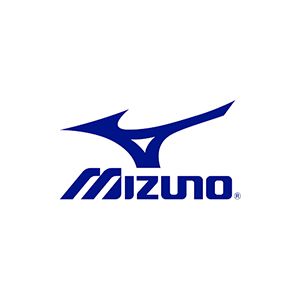 Blue Mizuno logo with stylized wing and brand name.