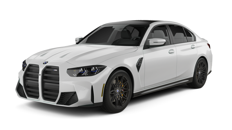 A white bmw m3 is shown on a white background.