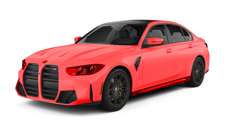 A red bmw m3 is shown on a white background.